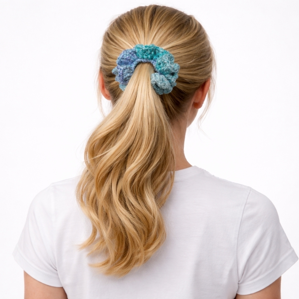 Handmade Large Textured Crocheted Scrunchies Ponytail Holder Hair Tie - New